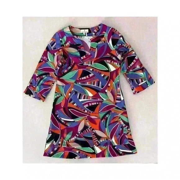 Jude Connally Sz S Megan Dress Retro Print Purple Stretch A-line Mod 60's Funky - Picture 6 of 16